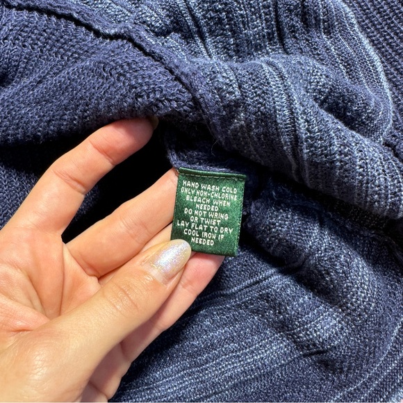 Lauren Ralph Lauren Womens Linen Cardigan Sweater Knit Ruffle Hem in Navy Blue - Picture 10 of 10